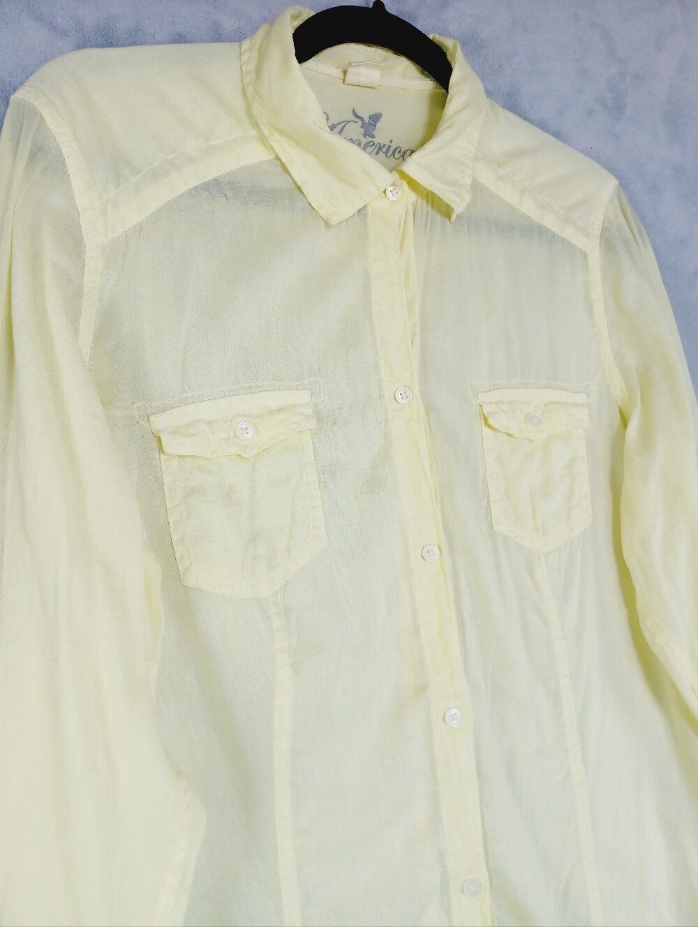 AE Women's Sheer Yellow Button Up Shirt Size 16 Y2k Coastal Boho Beach Coverup - Picture 4 of 13